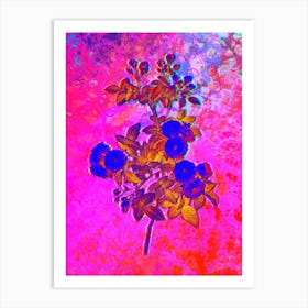 Pink Baby Roses Botanical in Acid Neon Pink Green and Blue n.0125 Art Print