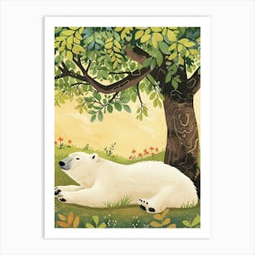 Polar Bear Laying Under A Tree Storybook Illustration 4 Art Print