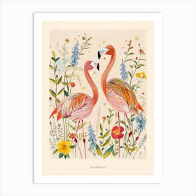 Folksy Floral Animal Drawing Flamingo 2 Poster Art Print