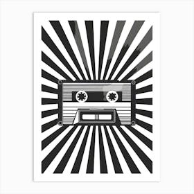 Black And White Cassette Background Vector Art Print