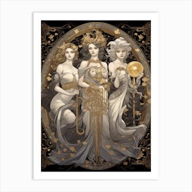The Three Muses Black And Gold 4 Art Print