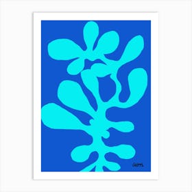 Funky Turquoise Flower on Blue 1 Art Print