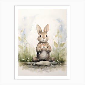 Bunny Meditating Rabbit Prints Watercolour 4 Art Print