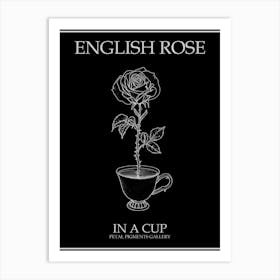 English Rose In A Cup Line Drawing 4 Poster Inverted Art Print