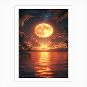 Full Moon Over The Ocean 13 Art Print