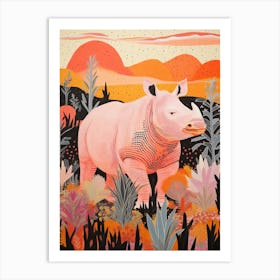 Abstract Rhino In The Nature Linocut Inspired 1 Art Print