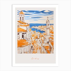 Cadiz Spain Orange Drawing Poster Art Print