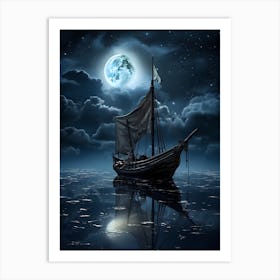 Ship In The Moonlight 1 Art Print