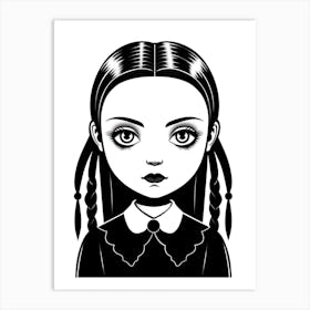 Black And White Portrait Of Wednesday Addams World Line Art Fan Art Art Print