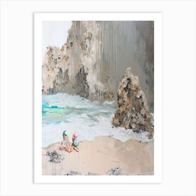 Gnomes On The Beach Kitsch Painting 2 Art Print