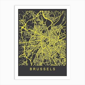 Brussels Map Neon Art Print