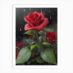 Red Roses At Rainy With Water Droplets Vertical Composition 76 Art Print