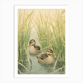 Two Ducklings Japanese Woodblock Style  2 Art Print