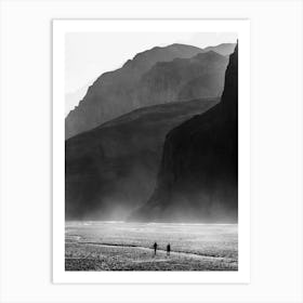 Two People Walking Through A Riverbed In The Himalayas Art Print