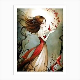 Girl In A Red Dress Art Print