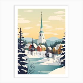 Vintage Winter Travel Illustration Rovaniemi Finland Art Print