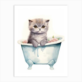 Scottish Fold Cat In Bathtub Bathroom 2 Art Print