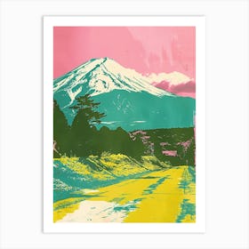 Mount Fuji Japan Retro Duotone Silkscreen 2 Art Print