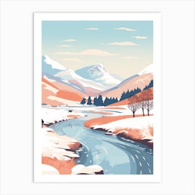 Vintage Winter Travel Illustration Lake District United Kingdom 2 Art Print