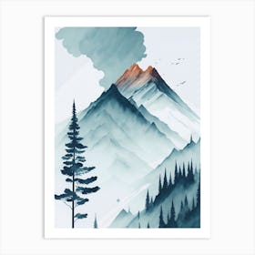 Mountain And Forest In Minimalist Watercolor Vertical Composition 377 Art Print