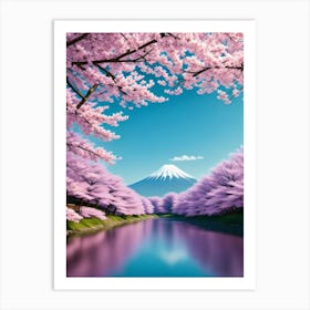 Cherry Blossoms In Japan Mount Fuji Japan Beautiful Lake Landscape 3 Art Print