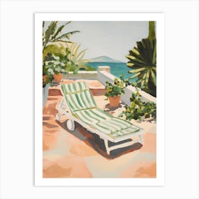 Sun Lounger By The Pool In Santorini Greece Art Print