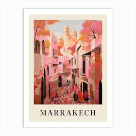 Marrakech Morocco 3 Vintage Pink Travel Illustration Poster Art Print