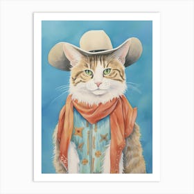 Cowboy Cat Quirky Western Print Pet Decor 1 Art Print