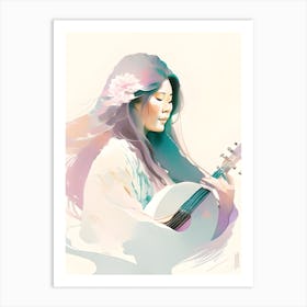 Womanandguitarwaterclr Art Print