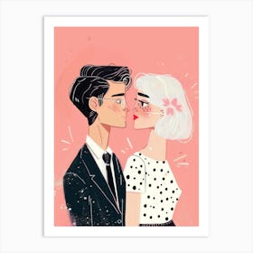 Illustration Of A Couple Kissing 1 Art Print