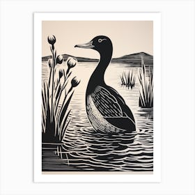 B&W Bird Linocut Canvasback 3 Art Print