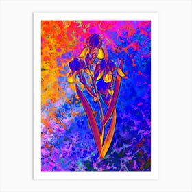 Elder Scented Iris Botanical in Acid Neon Pink Green and Blue n.0201 Art Print