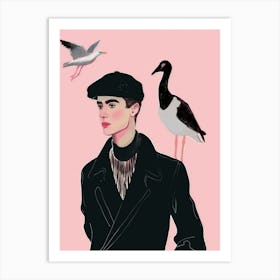 Portrait Of A Man With Birds Art Print