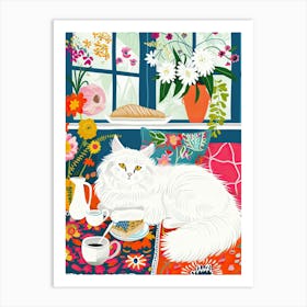 Tea Time With A Angora Cat 6 Art Print