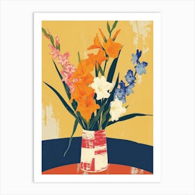 Gladiolus Flowers On A Table   Contemporary Illustration 1 Art Print