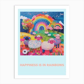 Happiness Is In Rainbows Sheep Collage Art Print