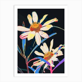 Neon Flowers On Black Oxeye Daisy 1 Art Print