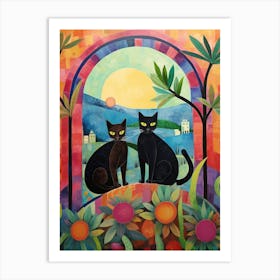 Black Cats In The Archway Of A Floral Monestary Art Print