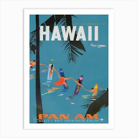 Hawaii Surfers Vintage Travel Poster Art Print