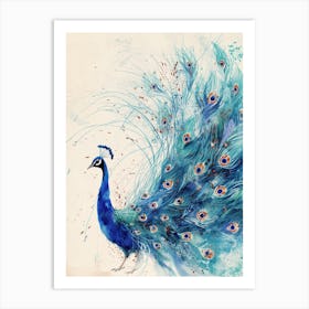 Peacock Feather Explosion Watercolour Art Print