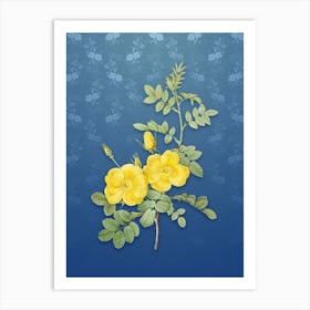 Vintage Yellow Sweetbriar Roses Botanical on Bahama Blue Pattern n.0335 Art Print