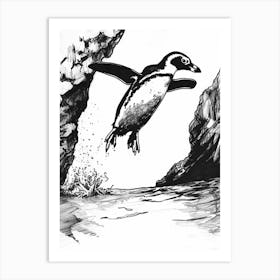 African Penguin Diving Into The Water 1 Art Print