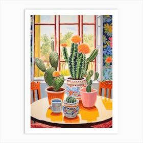 Cactus Painting Maximalist Still Life Bishops Cap Cactus 1 Art Print