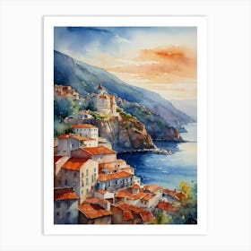 Watercolour Of A Village Art Print