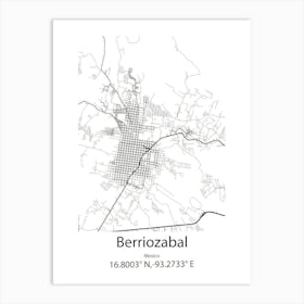 Berriozabal,Mexico Minimalist Map Art Print