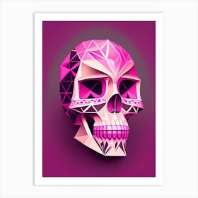 Skull With Geometric Designs 2 Pink Mexican Art Print