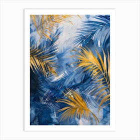 Palm Leaves In Blue And Gold Art Print