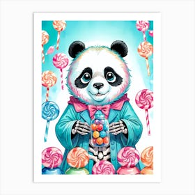 Cute Skeleton Panda Halloween Painting (18) Art Print