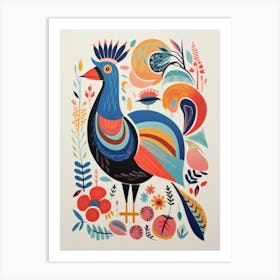 Colourful Scandi Bird Rooster 2 Art Print