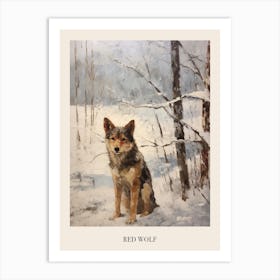 Vintage Winter Animal Painting Poster Red Wolf 1 Art Print